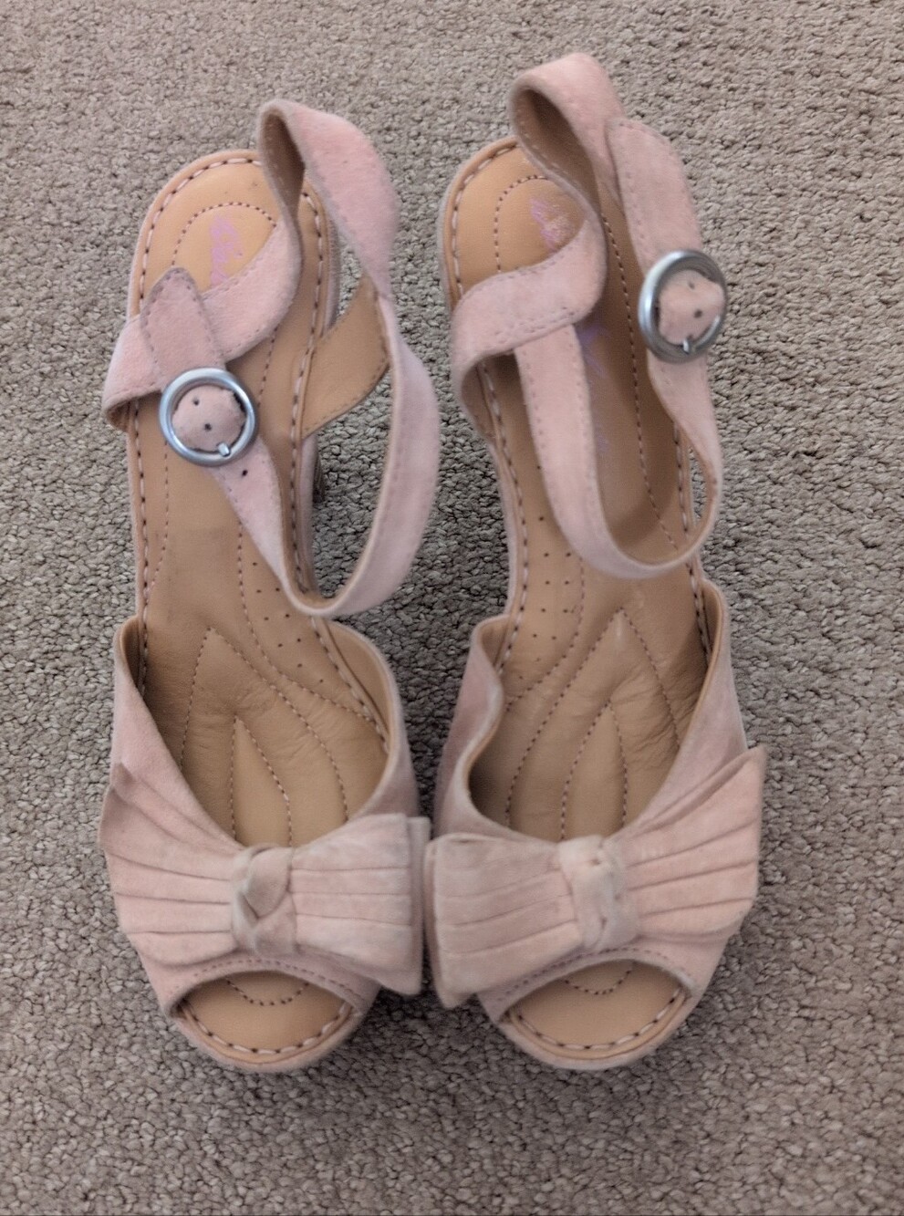 Born Crown Vintage Open Peep Toe Blush Suede Kitten Heel Strap Sandals With Bow